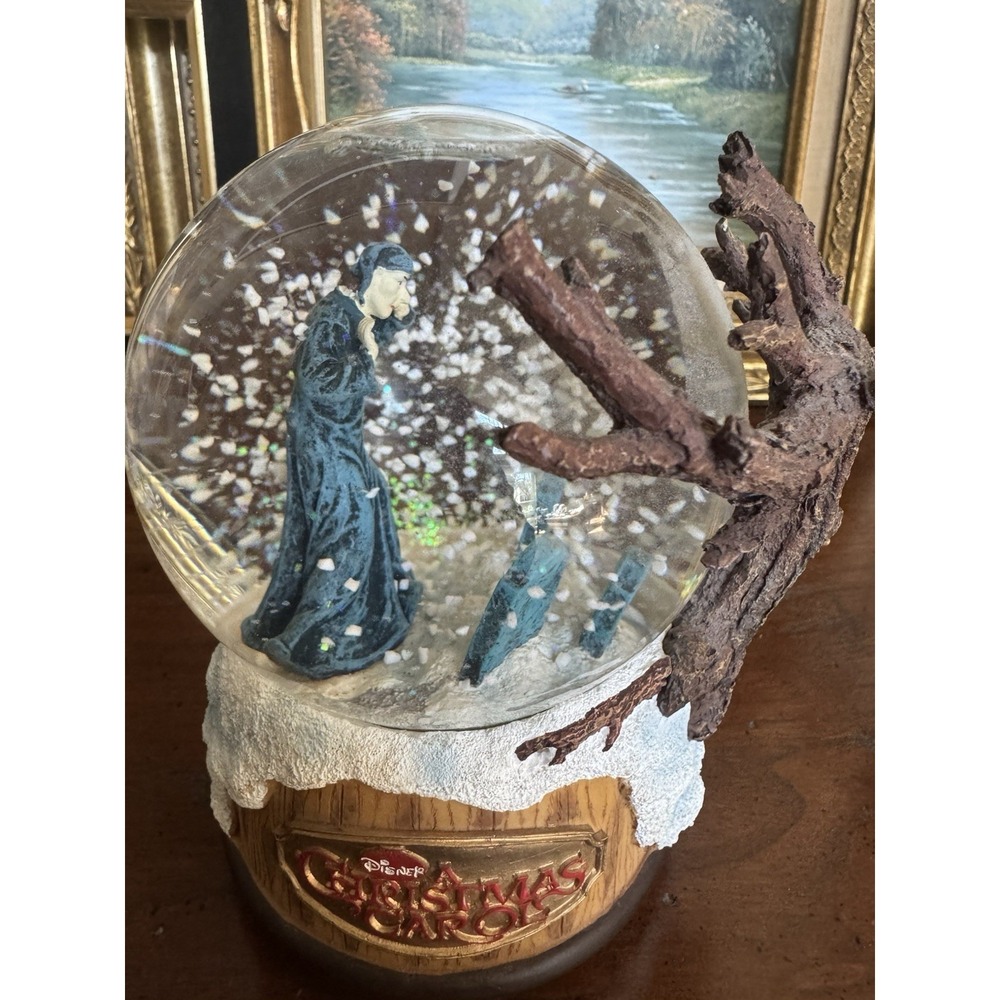 Disney A Christmas Carol Scrooge Graveyard Musical Snow Globe God Rest Ye Merry